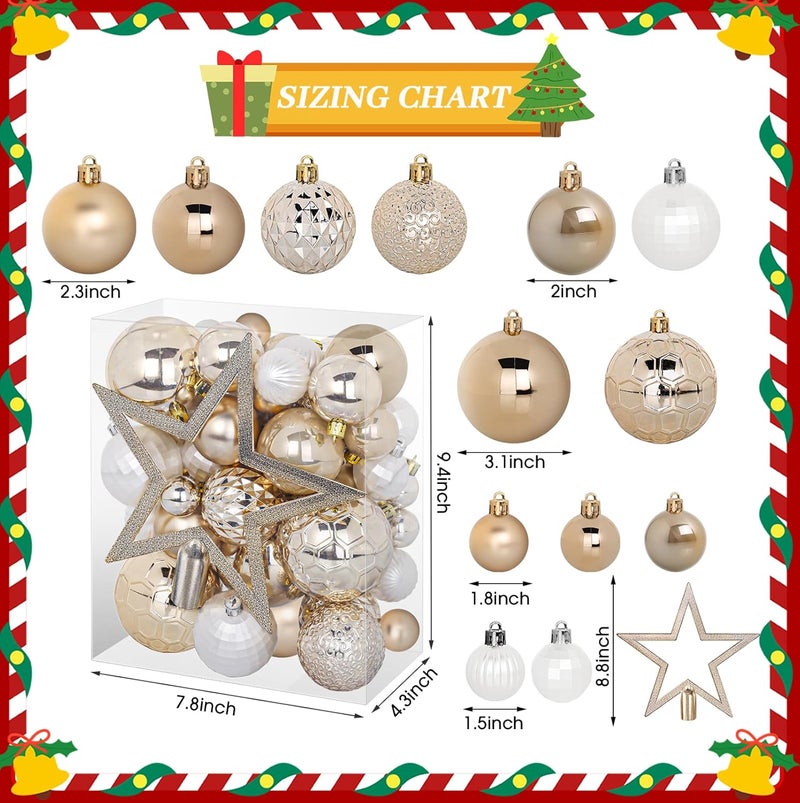TranquilBliss 50 Pcs Christmas Ornaments Set with Strings, Christmas Ball Ornaments Set with Hanging Strings, Shatterproof Christmas Decorations Ornaments for Xmas Tree (Deep Champagne) - Image 2